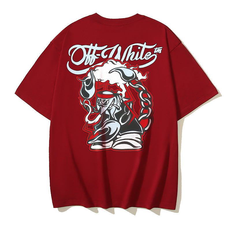 Off White T Shirts Cartoon Arrow Pattern Crew Neck Pullover Short Sleeves