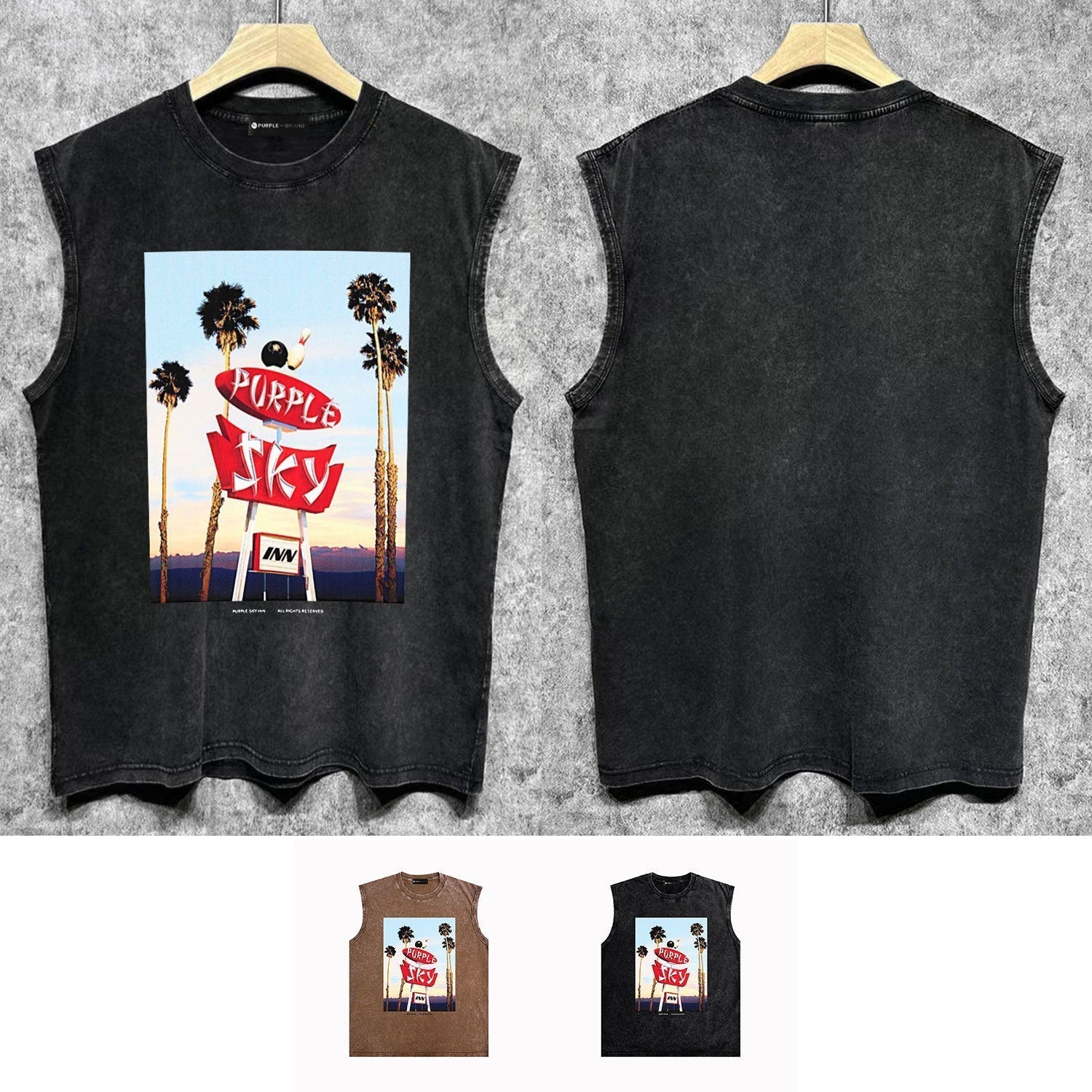 Purple Brand Distressed Tank T Shirts Distressed Sleeveless T-shirt Vest