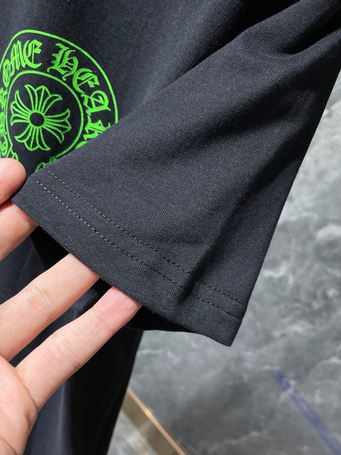 CHH Chrome Hearts T Shirts Fluorescent Green Classic Big Horseshoe Short Sleeve T-shirt