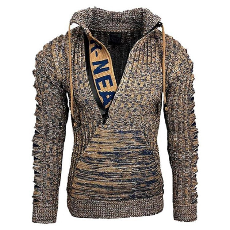 Baja Hoodie Fashion Long Sleeve Lapel Knitwear Loose