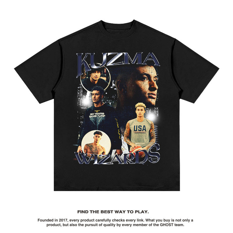 Nba T Shirt Kuzma European and American High Street Short Sleeve T-shirt Top American Street Loose Men and Women