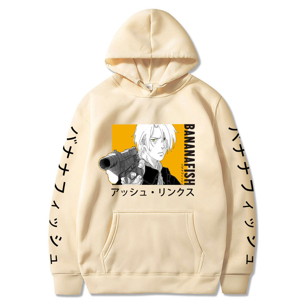 Anime Hoddies Banana Fish Print Loose Hoodie Velvet Padded Hooded Sweatshirt Men and Women