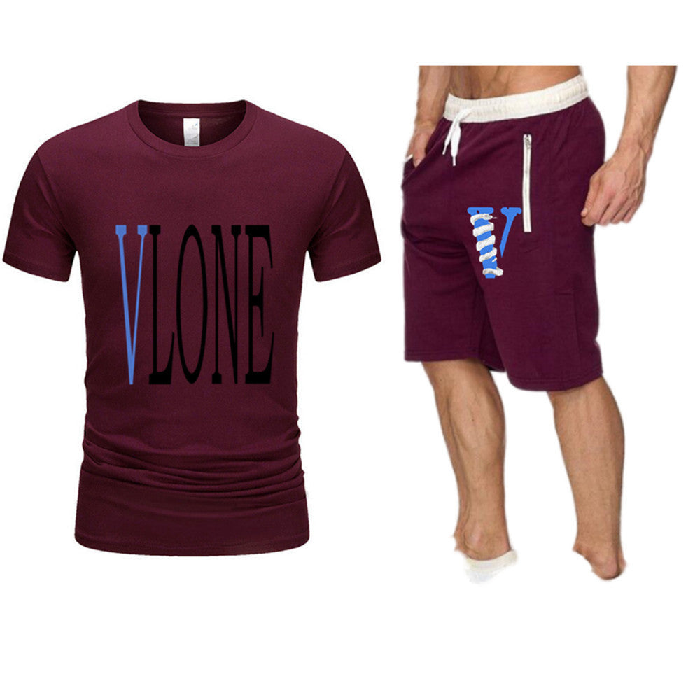 Vlone T Shirts & Shorts 2 Piece Set Letter Printing Summer Menswear Casual