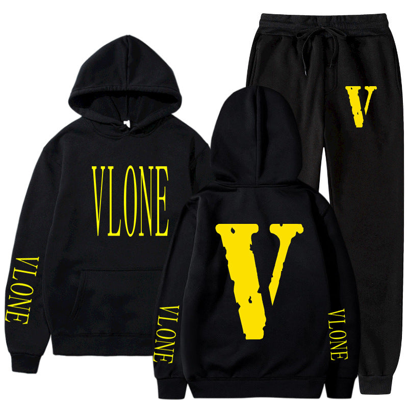 Vlone Hoodie & Pants 2 Piece Set Spring, Autumn And Winter Brushed Hoody Women'S Suit Sweater