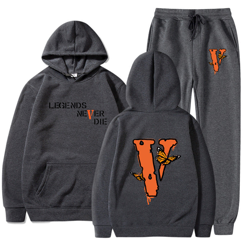 Vlone Hoodie & Pants 2 Piece Set Men'S Printed Hoodie Autumn Winter Sweater