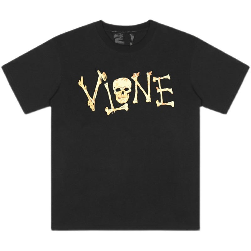 Asap Rocky T Shirts VLONE ASAP ROCKY Halloween Skull Bone Print Loose Short Sleeve T-Shirt