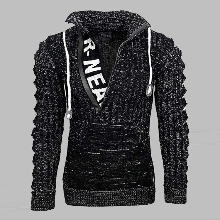 Baja Hoodie Fashion Long Sleeve Lapel Knitwear Loose