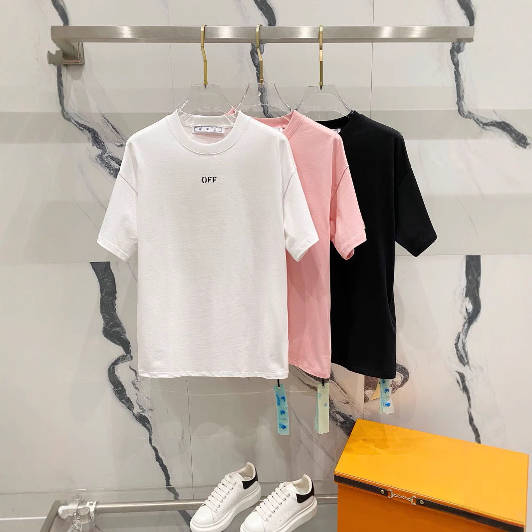 Off White T Shirts OW Moon Arrow Pattern Crew Neck Pullover Short Sleeves