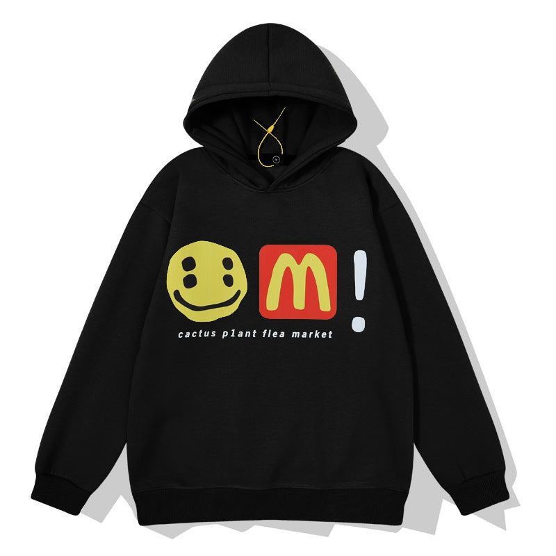 Kanye West Sunday Service Hoodie Smiley M Print Velvet Padded Hooded Sweatshirt