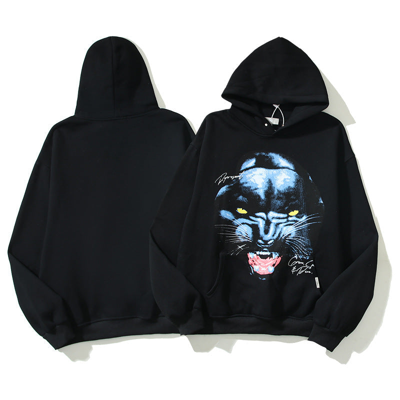 Kanye West Sunday Service Hoodie Panther Printing Plus Velvet Loose-Fitting Hoodie