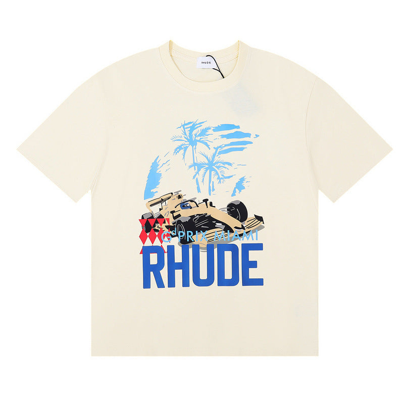 Rhude T Shirt Racing Formula Letter Logo Pattern Short Sleeve T-Shirt