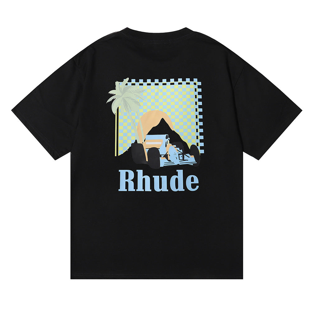 Rhude T Shirt Sunset Coconut Racing Printed Short Sleeve T-Shirt