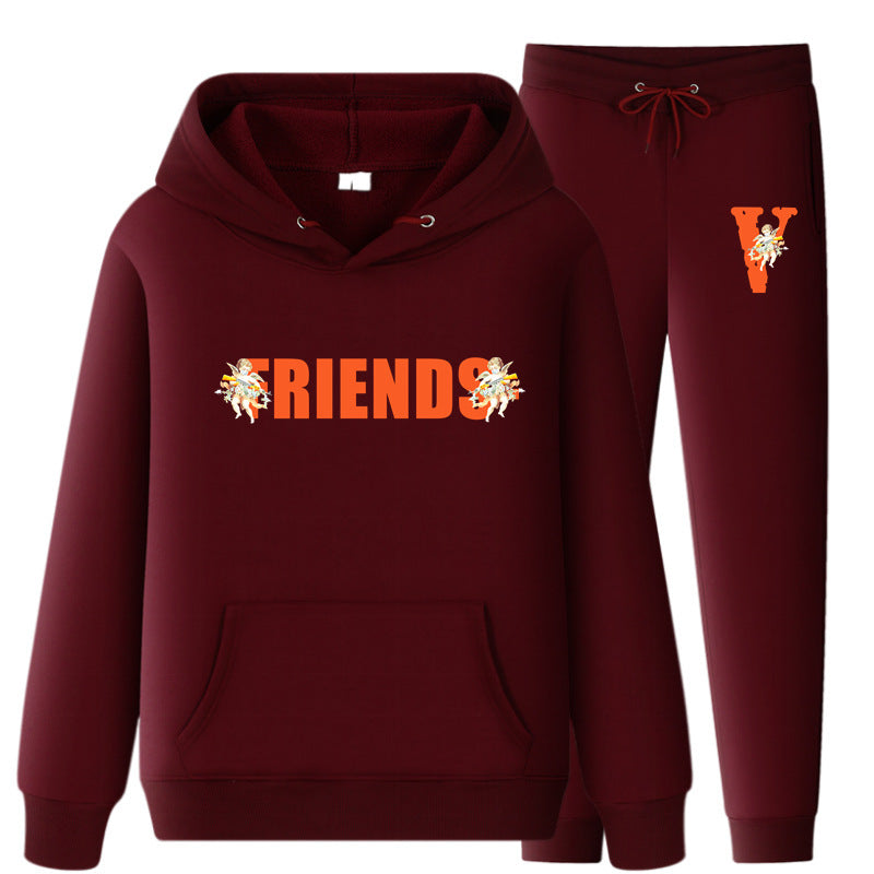 Vlone Hoodie & Pants 2 Piece Set Men'S Loose Printed Hoodie Sweater