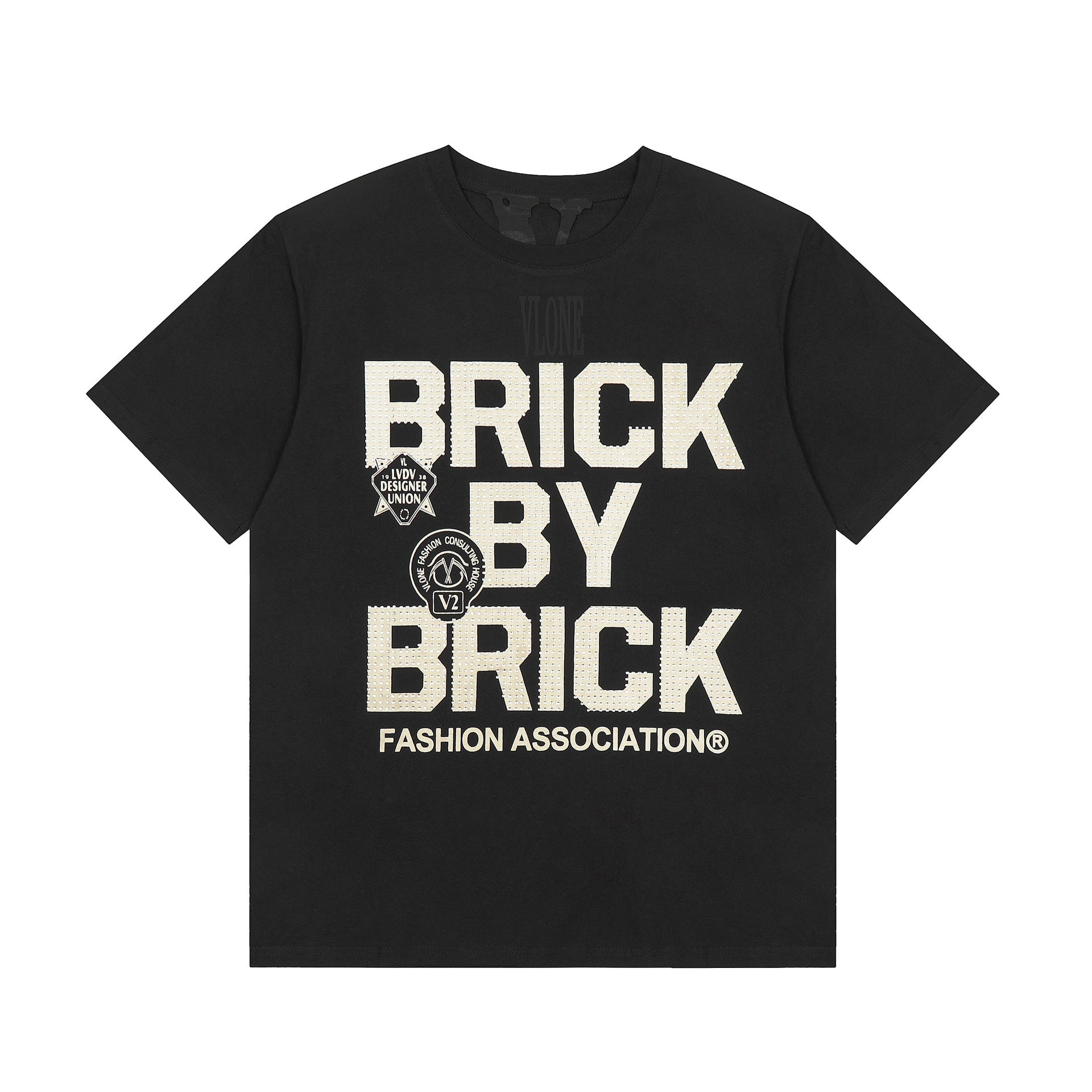 Vlone T Shirt Spring Summer Rivet Letter Crew Neck