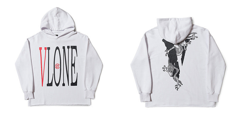 Vlone Hoodie Autumn And Winter Clothes Black And White Large V-Shaped Female Men And Women Couple Hooded Sweater