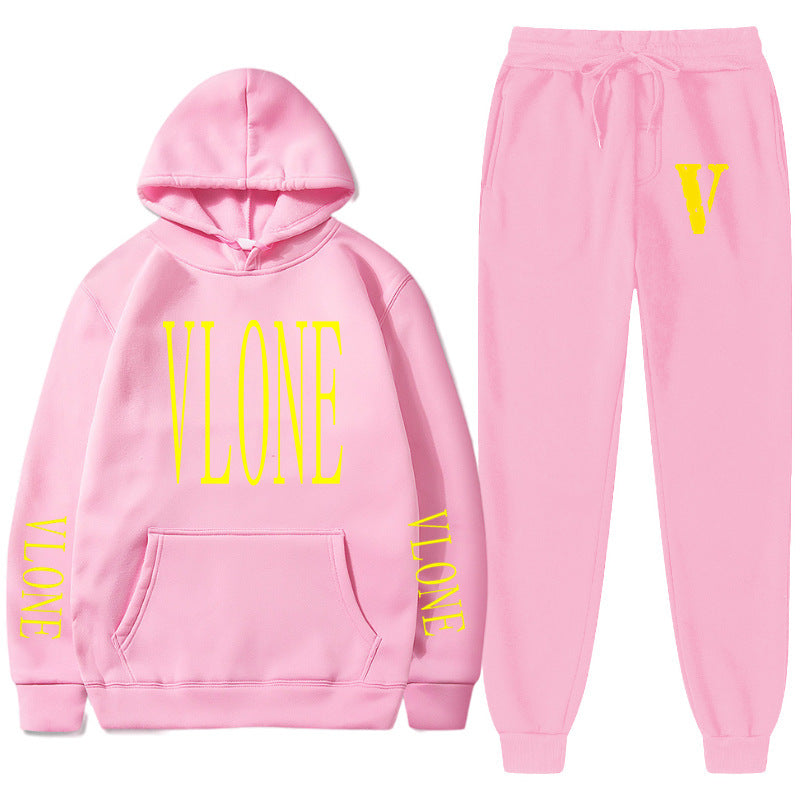 Vlone Hoodie & Pants 2 Piece Set Printed Sweater Loose Hooded Sweater Casual
