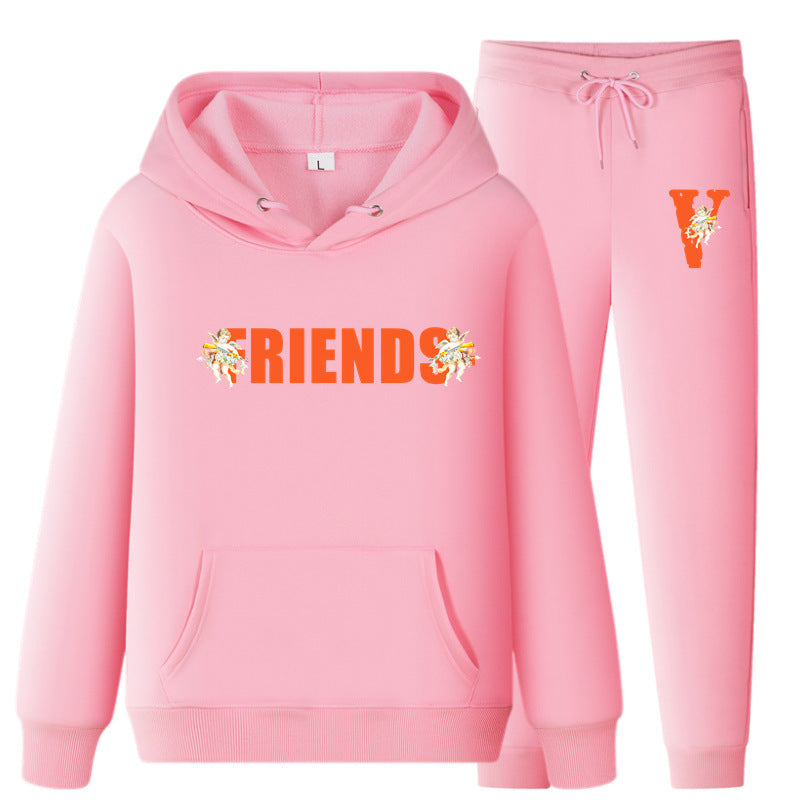 Vlone Hoodie & Pants 2 Piece Set Men'S Loose Printed Hoodie Sweater