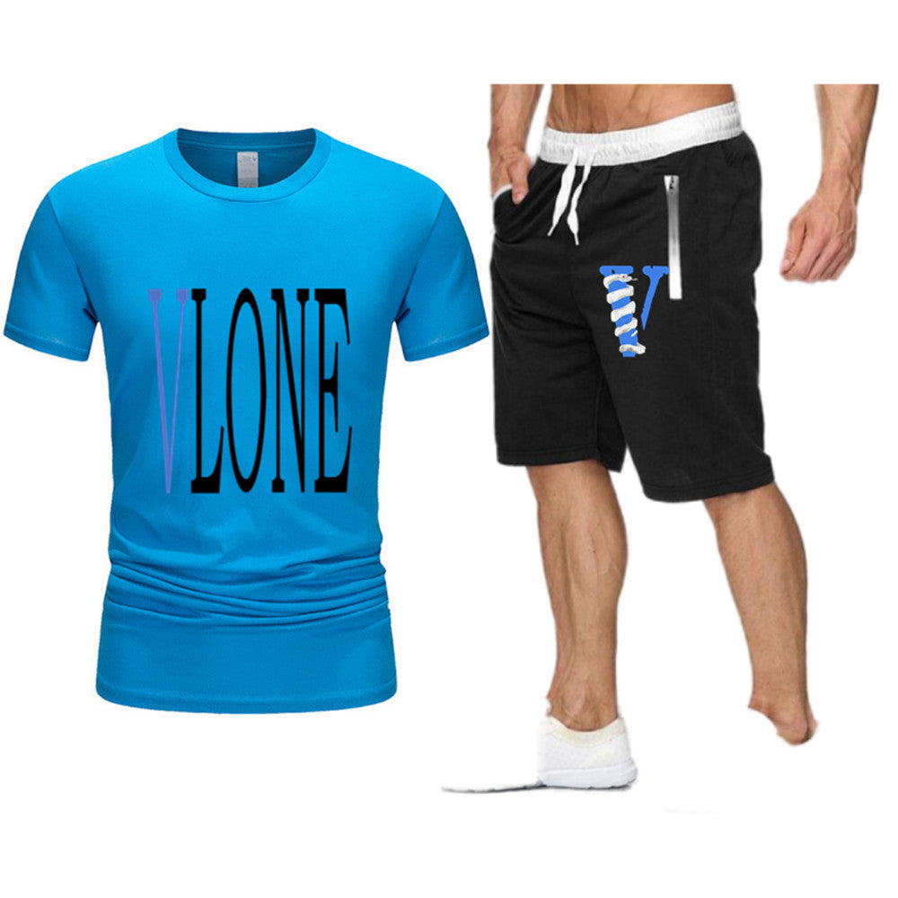 Vlone T Shirts & Shorts 2 Piece Set Letter Printing Summer Menswear Casual