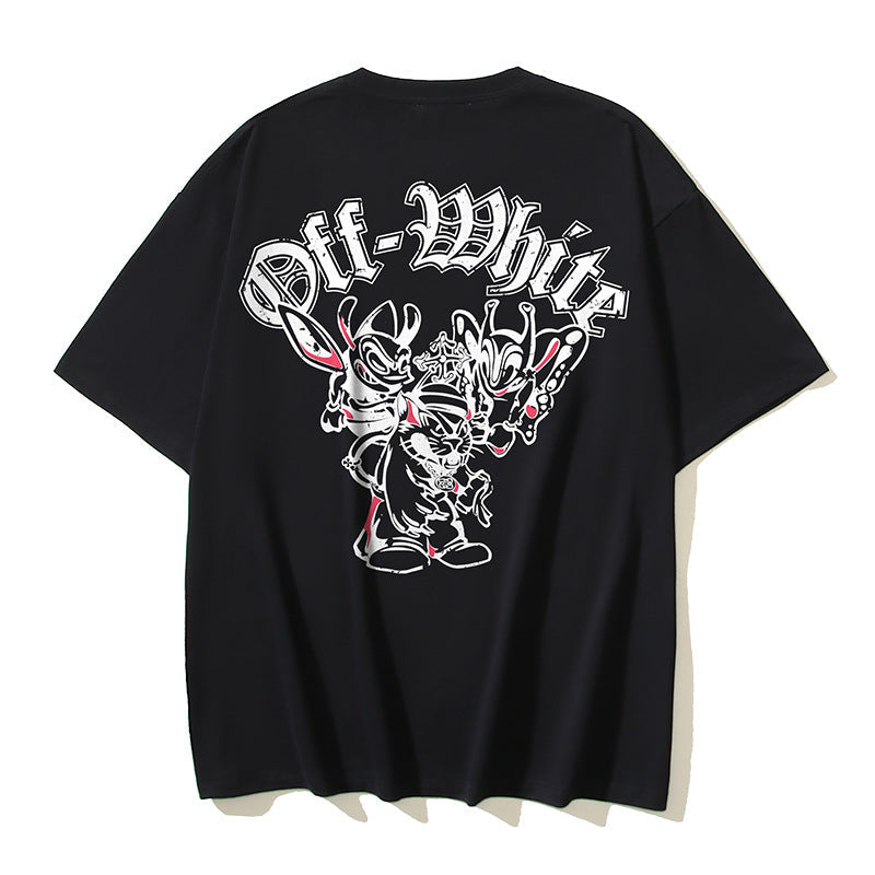 Off White T Shirts OW Cartoon Animal Pattern Crew Neck Pullover Short Sleeves