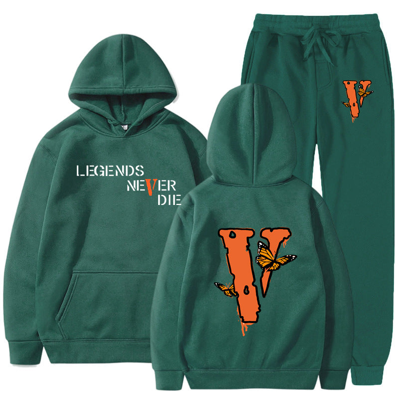 Vlone Hoodie & Pants 2 Piece Set Men'S Printed Hoodie Autumn Winter Sweater