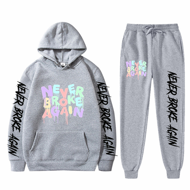 Never Broke Again Hoodie Casual Hooded Sweatshirt Casual Sports Pants