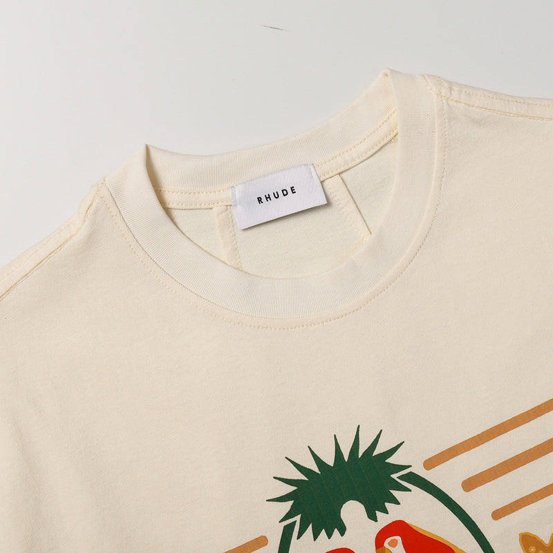 Rhude T Shirt Parrot Wheat Ear Letter Print Short Sleeve T-Shirt
