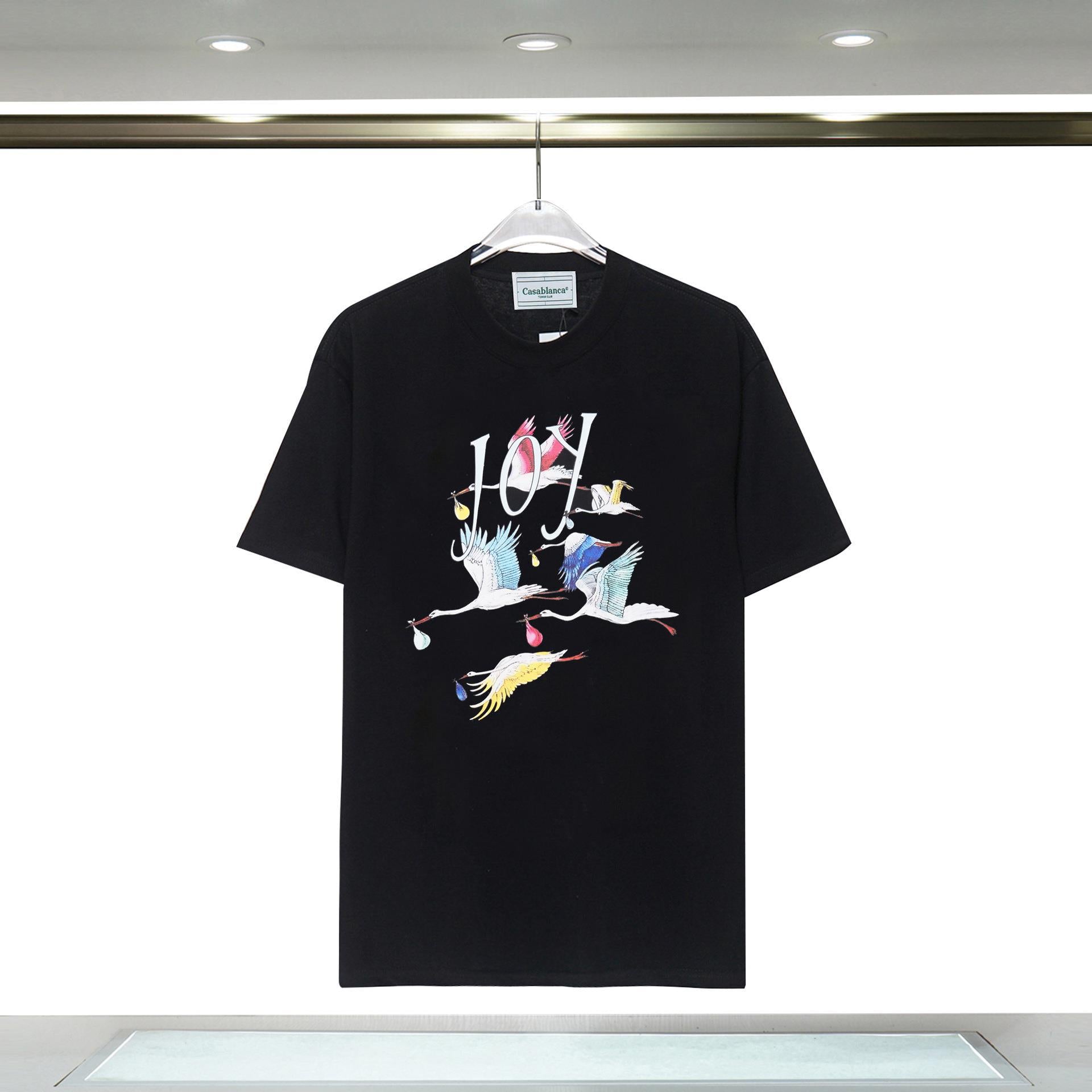 Casablanca T Shirts Colored Crane Print Crew Neck Tee