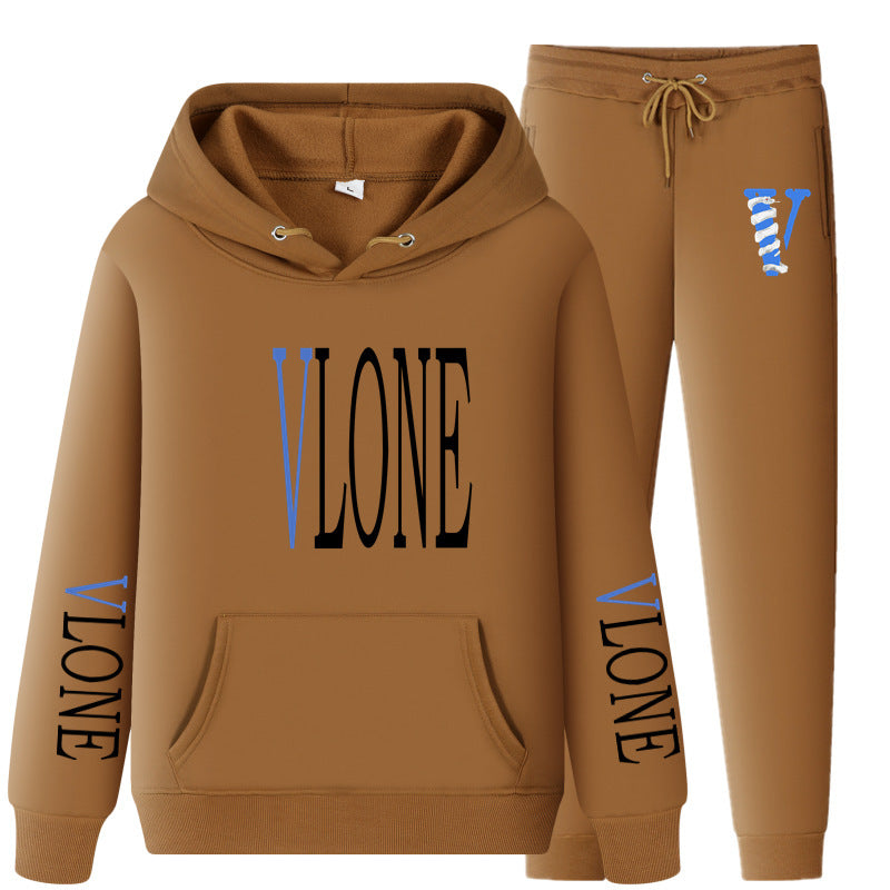 Vlone Hoodie & Pants 2 Piece Set Sweatshirt Autumn Print Baggy Coat