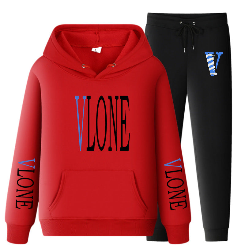 Vlone Hoodie & Pants 2 Piece Set Printed Casual Sports Loose Suit