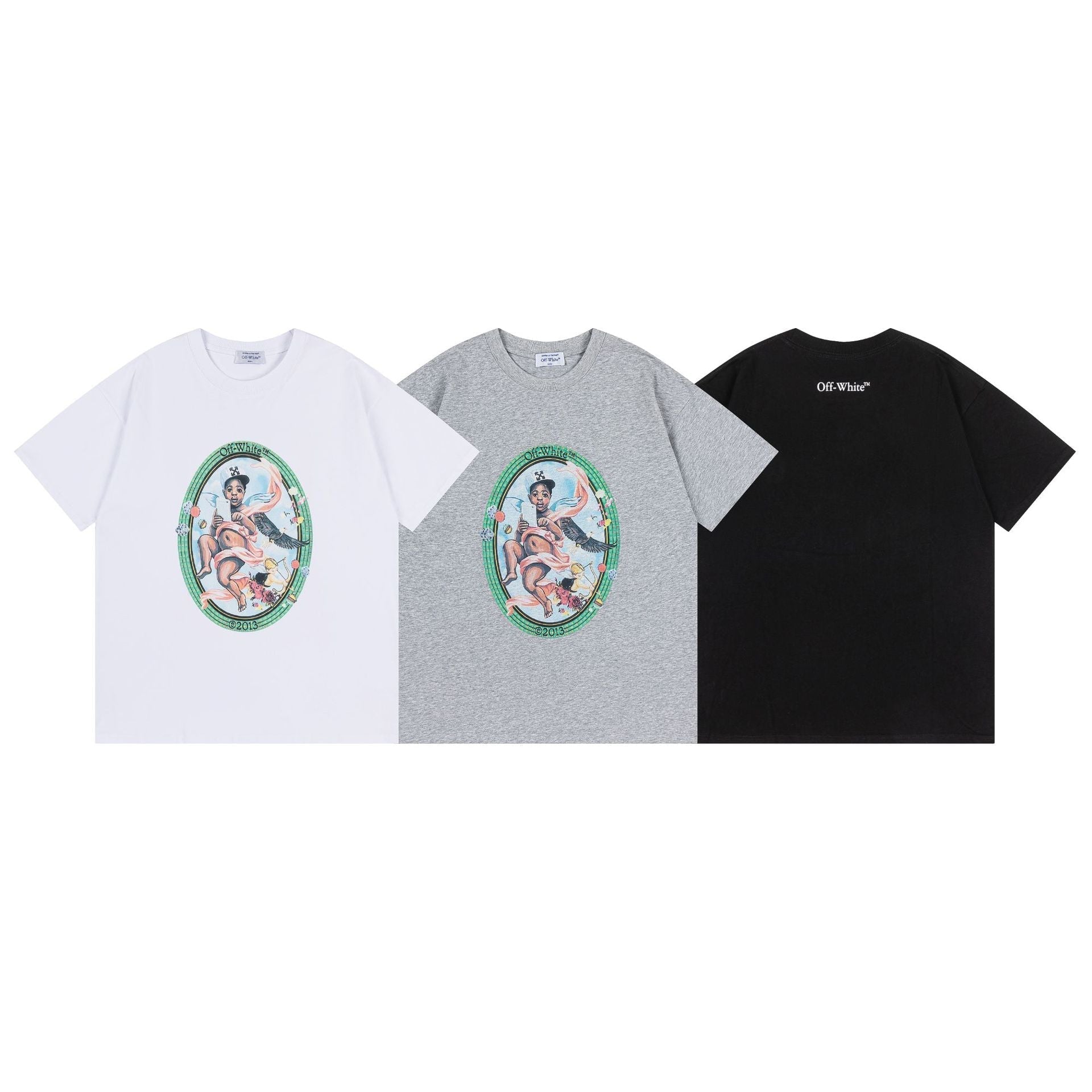 Off White T Shirts OW Baby Angel Pattern Crew Neck Pullover Short Sleeves