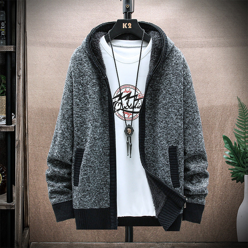 Men's Hoodie Fleece Padded Coat Solid Color Cardigan