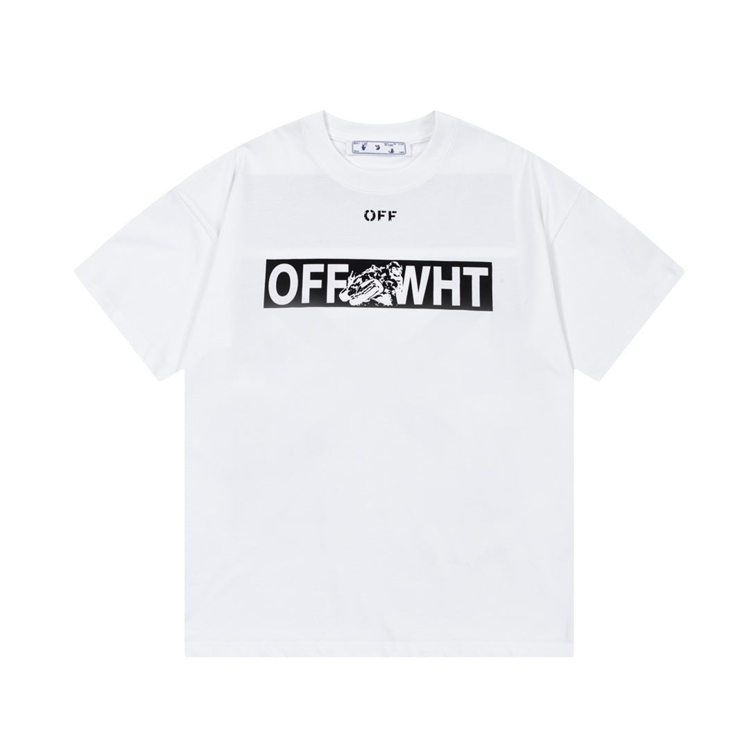 Off White T Shirts OW Racing Letter Arrow Pattern Crew Neck Pullover Short Sleeves