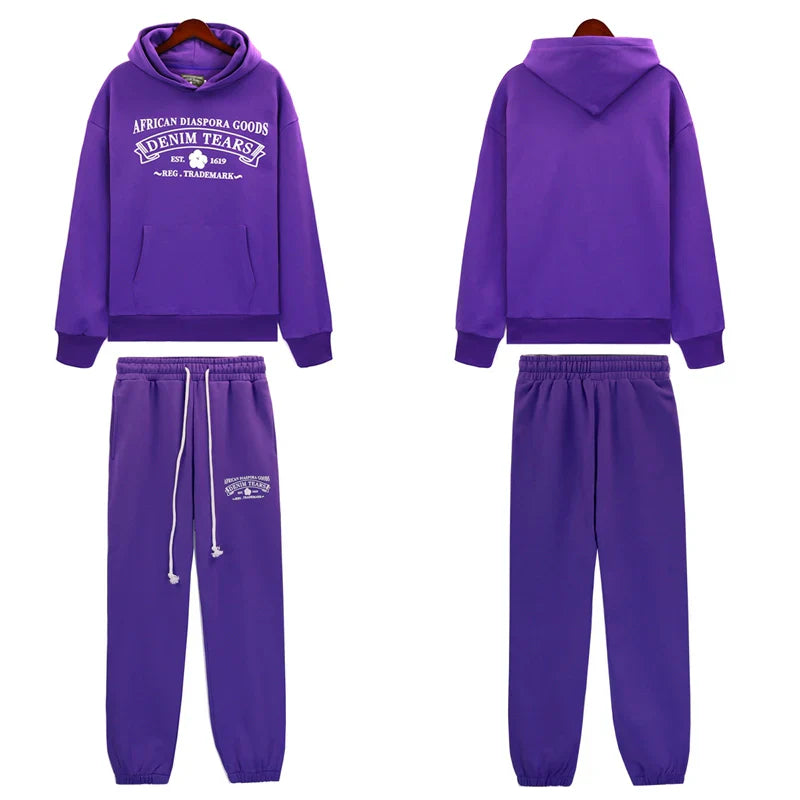 Denim Tears Outfit:Hoodie/Sweatpants (Separate Purchase Options) Casual Hooded Sweatshirt Sweatpants