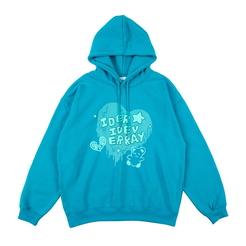 Man Fall Outfits Love Printed Hoodie Autumn and Winter Loose Pullover Sports Hoodie