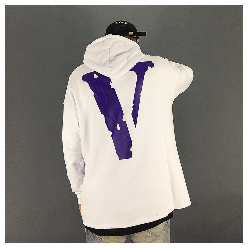 Vlone Hoodie Big V-Shaped Female Destroyed Burrs Oversize Loose Large Size Men And Women