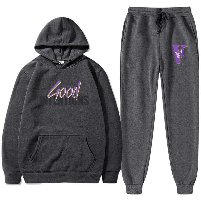 Vlone Hoodie & Pants 2 Piece Set Casual Loose Hoodie