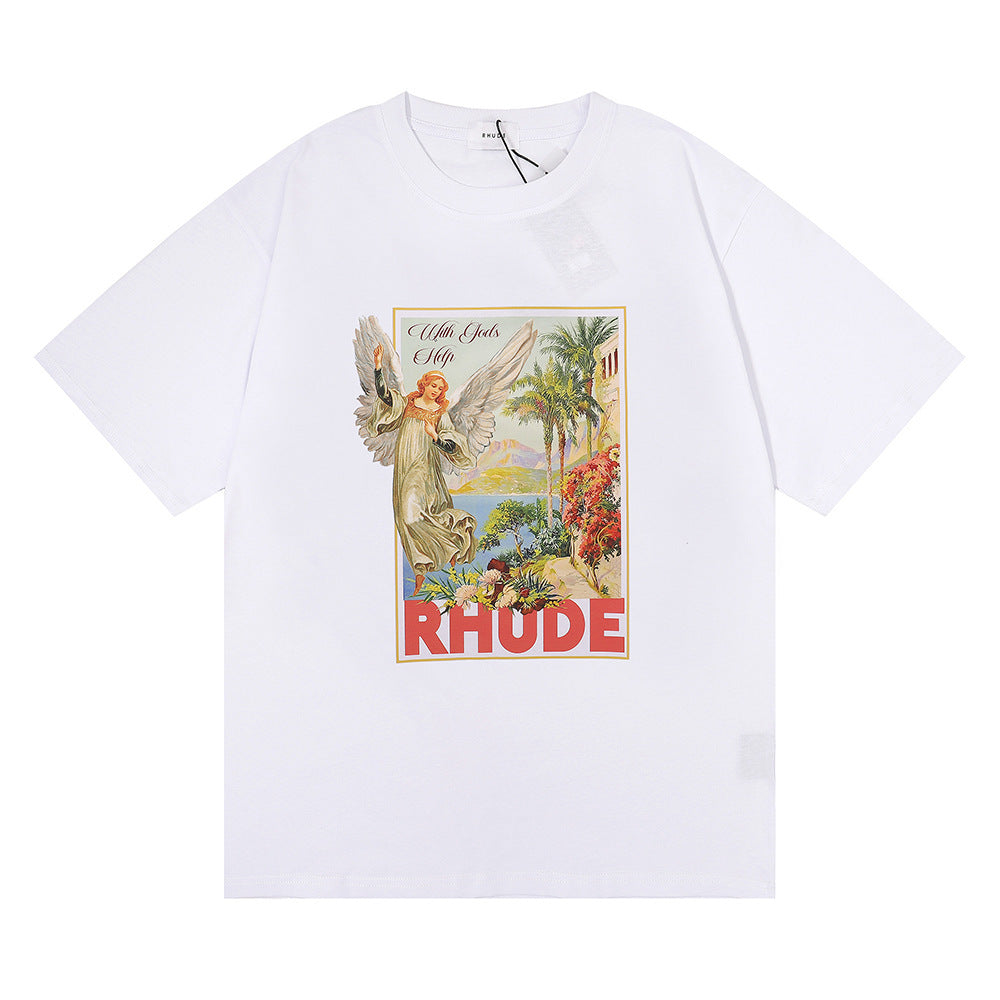 Rhude T Shirt Micro Label Angel Letter Print Short Sleeve T-Shirt