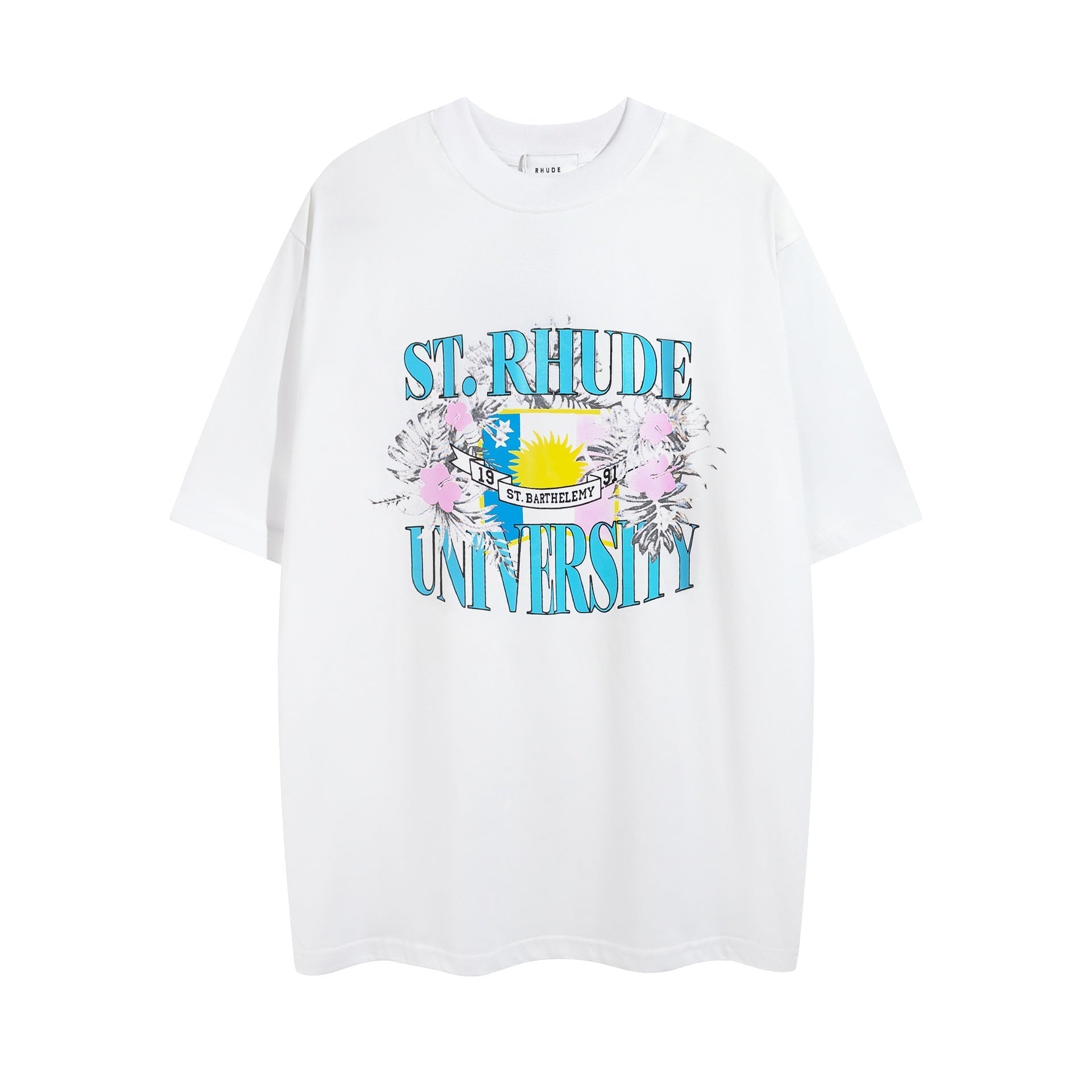 Rhude T Shirt Micro Label Flower Letter Print Pattern Short Sleeve T-Shirt