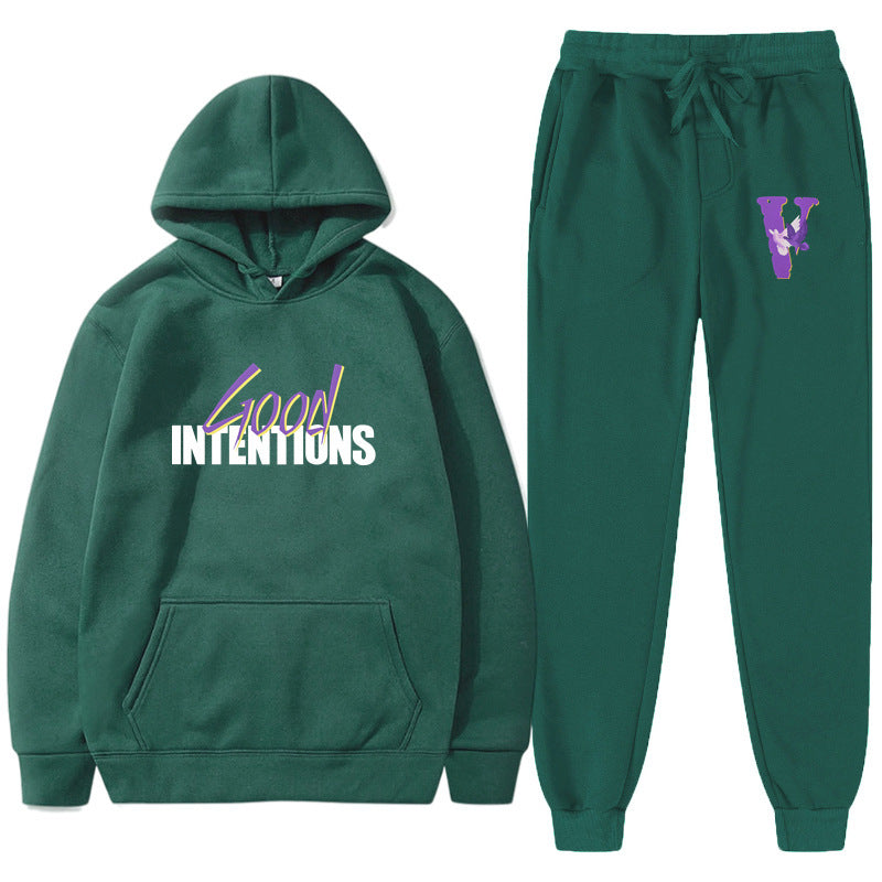 Vlone Hoodie & Pants 2 Piece Set Casual Loose Hoodie