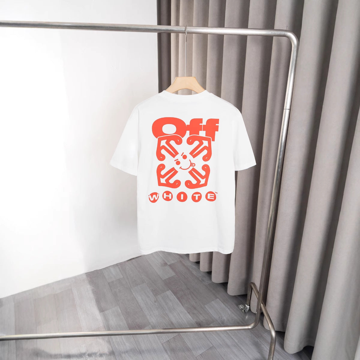 Off White T Shirts OW Cartoon Arrow Pattern Crew Neck Pullover Short Sleeves