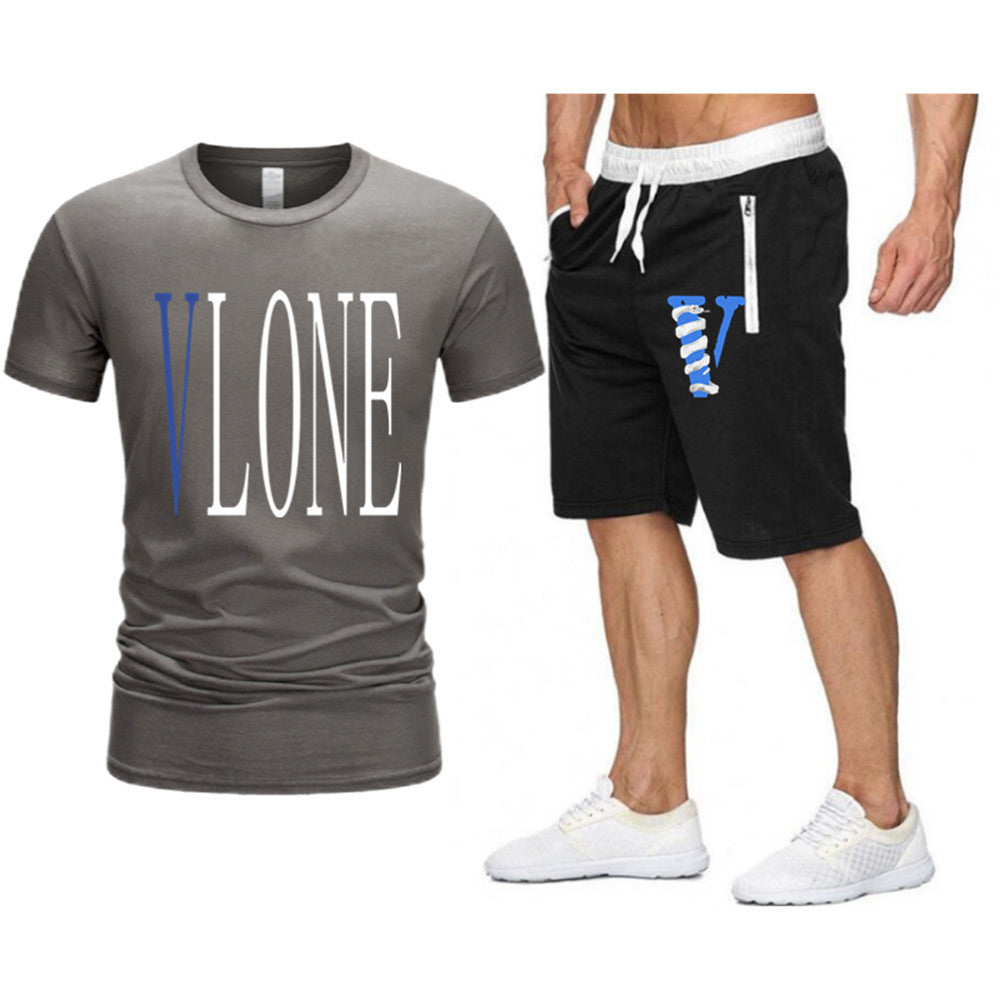 Vlone T Shirts & Shorts 2 Piece Set Letter Printing Summer Menswear Casual