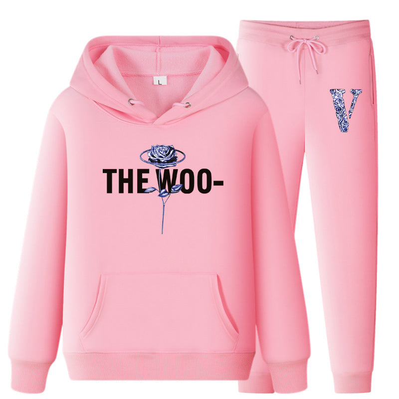 Vlone Hoodie & Pants 2 Piece Set V Printing Stylish Casual Hooded
