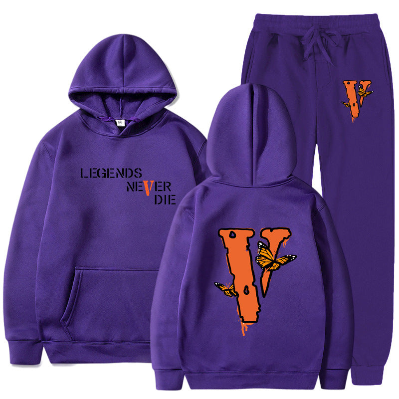 Vlone Hoodie & Pants 2 Piece Set Men'S Printed Hoodie Autumn Winter Sweater