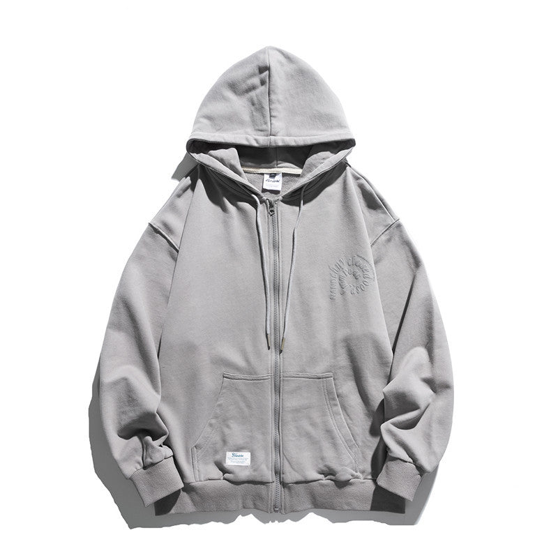 Man Fall Outfis Simple Solid Color Cardigan Hoodie Loose Leisure All-Matching Coat