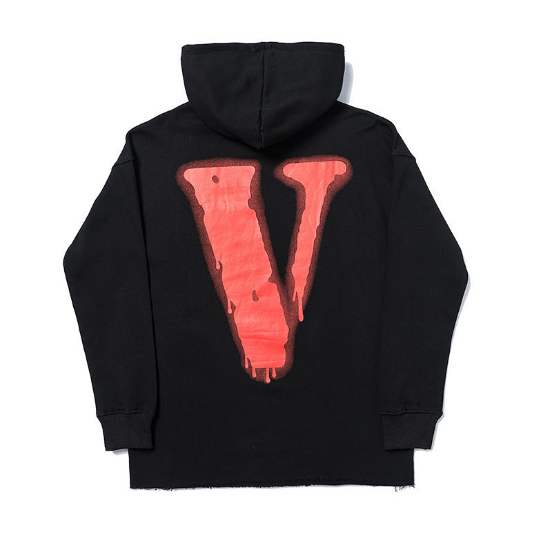 Vlone Hoodie Men And Women Personality Big V Fuzzy Phantom Hooded Sweatshirt