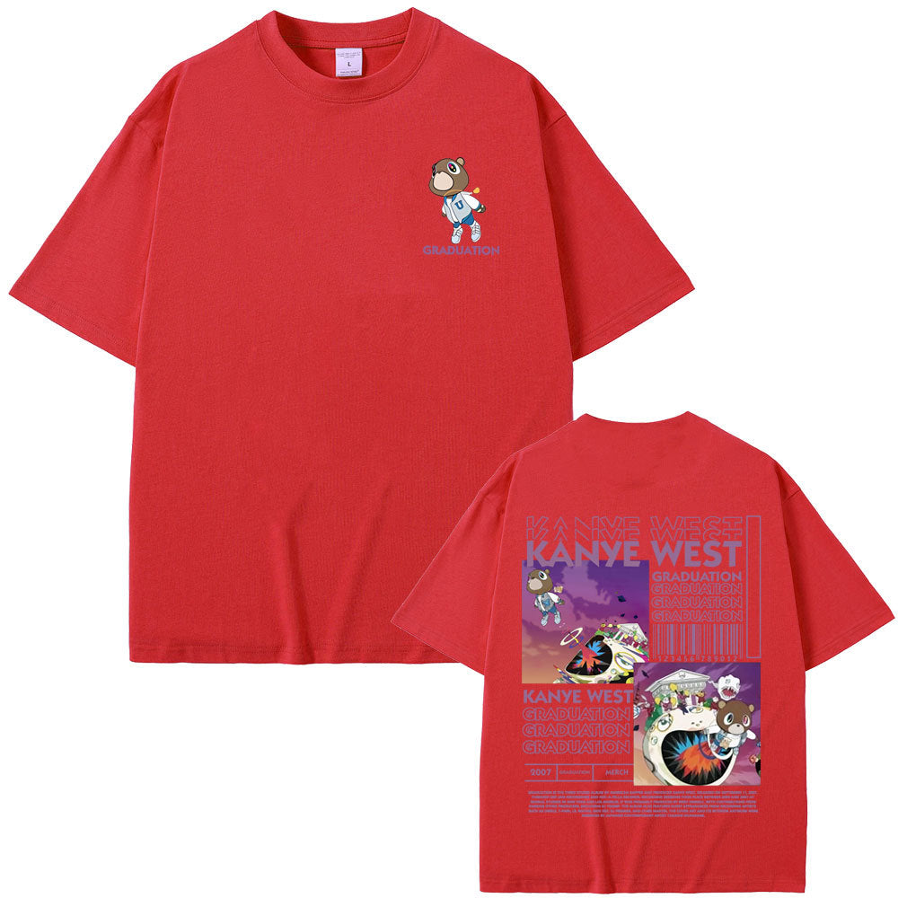 Rapper Kanye West Graduation Bear Double Sided Print T Shirt