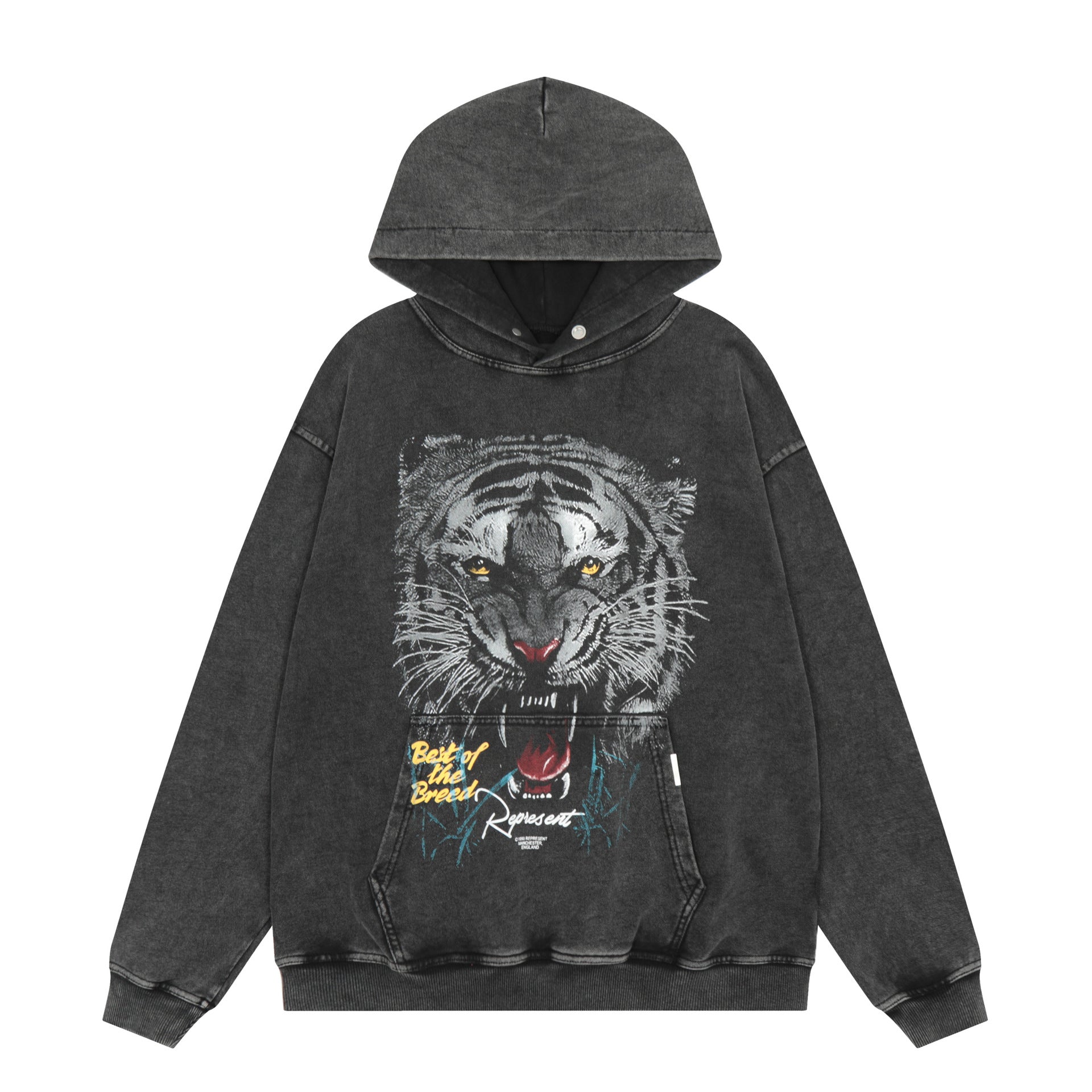Kanye West Sunday Service Hoodie Distressed White Tiger Terry Loose-Fitting Hoodie