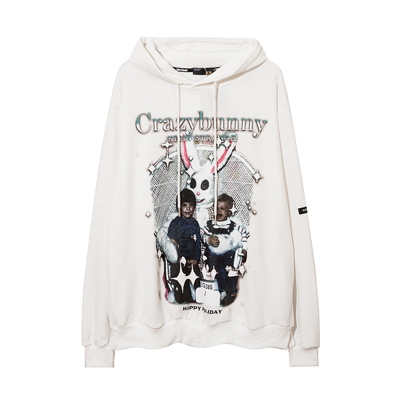 Man Fall Outfits Hip Hop Printed Hoodie Men's and Women's Pullover Black White Autumn and Winter