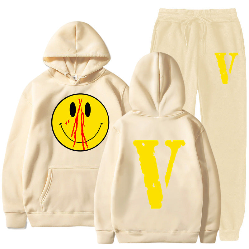 Vlone Hoodie & Pants 2 Piece Set Men'S Clothing Print Hoodie Sweater Men'S Loose