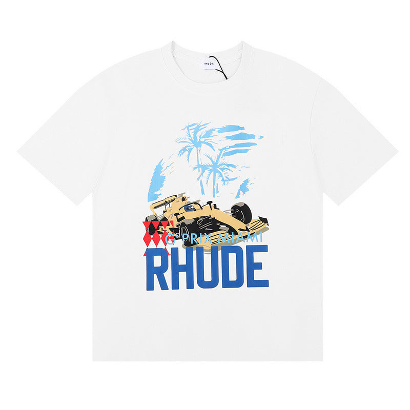 Rhude T Shirt Racing Formula Letter Logo Pattern Short Sleeve T-Shirt